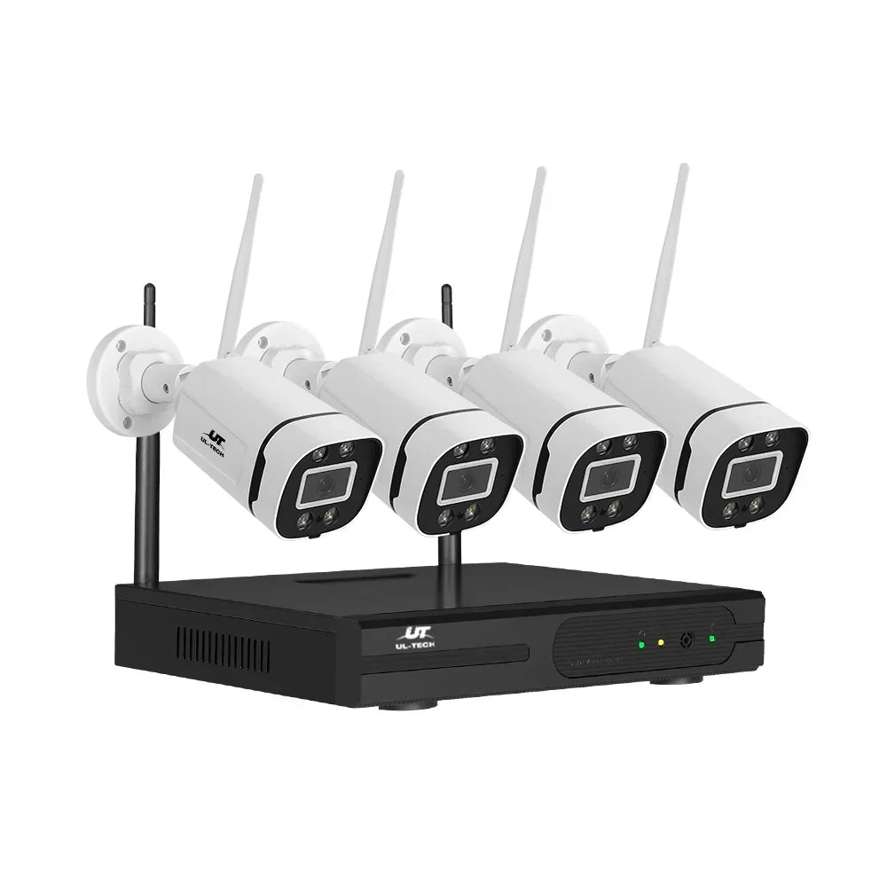 Wireless CCTV security camera system with four cameras and receiver unit