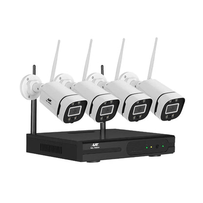 Wireless CCTV security camera system with four cameras and receiver unit