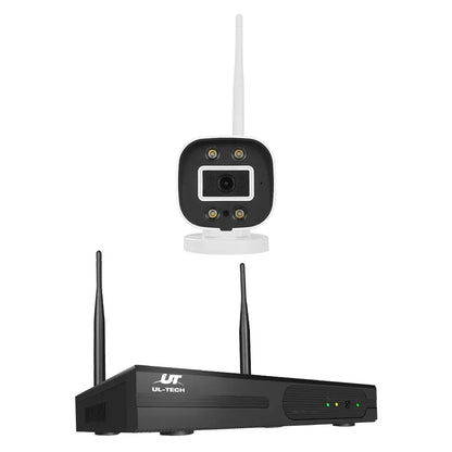 Wireless security camera and receiver with antennas, night vision, and LED lights