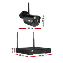 Wireless CCTV security camera and NVR recorder system with dimensions labeled in centimeters