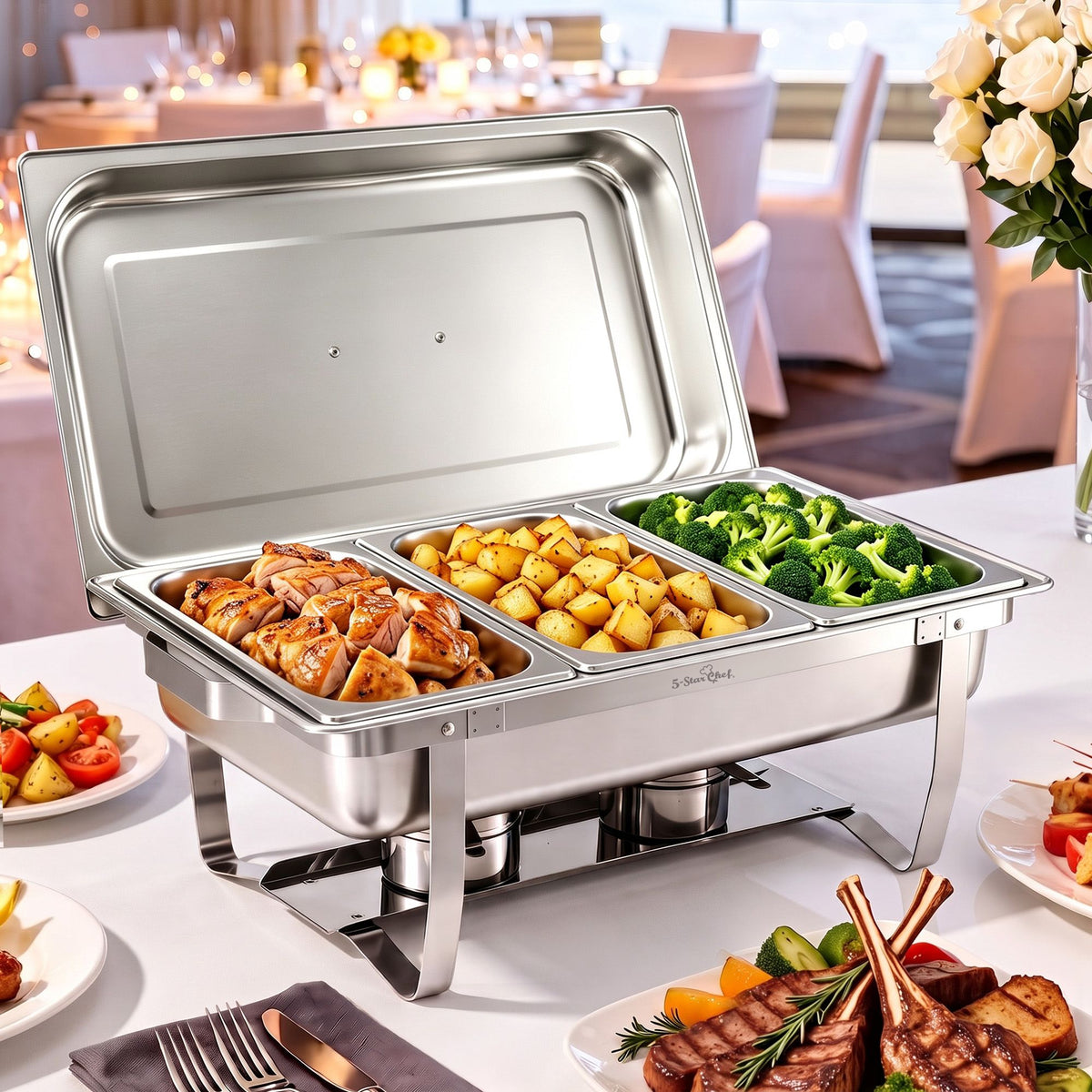 5 Star Chef 7.5L 3 pan chafing dish in food grade stainless steel