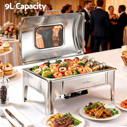 9L stainless steel chafing dish with dishwasher safe food and water pans