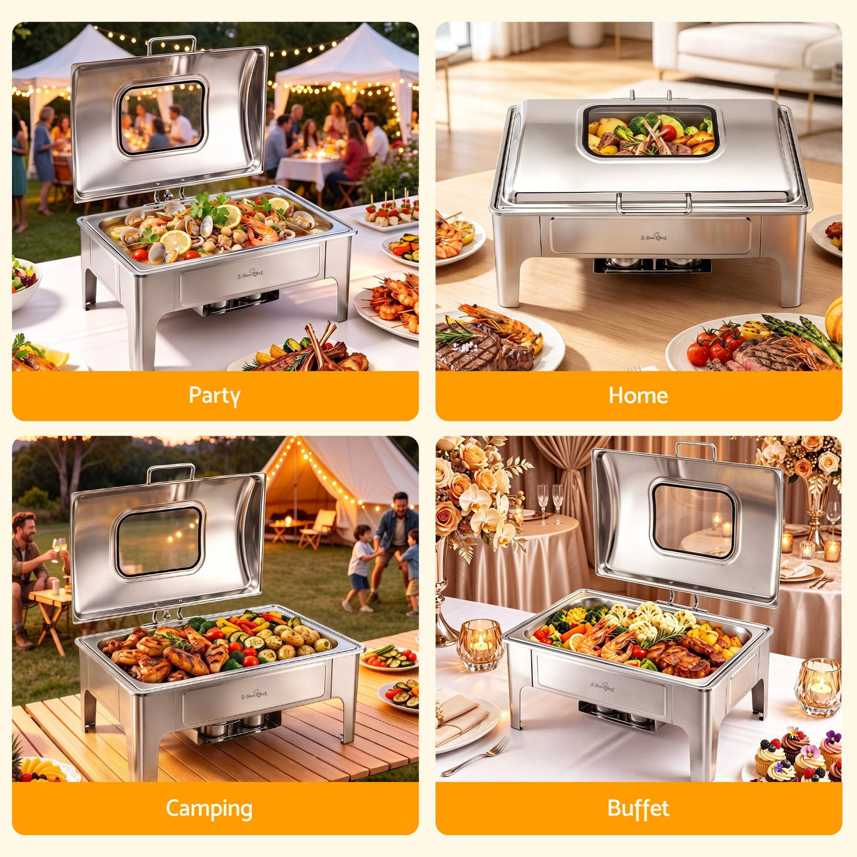 5 Star Chef 9L chafing dish, single deep food pan