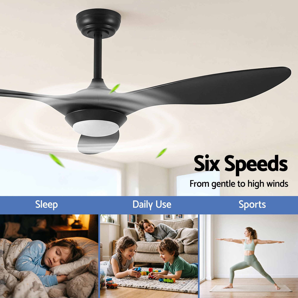 Devanti 52 inch DC Ceiling Fan with LED Light - Black - view 4