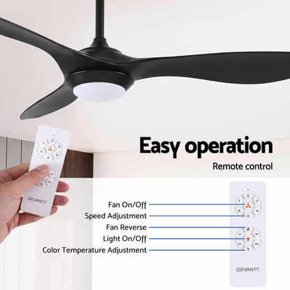 Devanti 52 inch DC Ceiling Fan with LED Light - Black - view 8