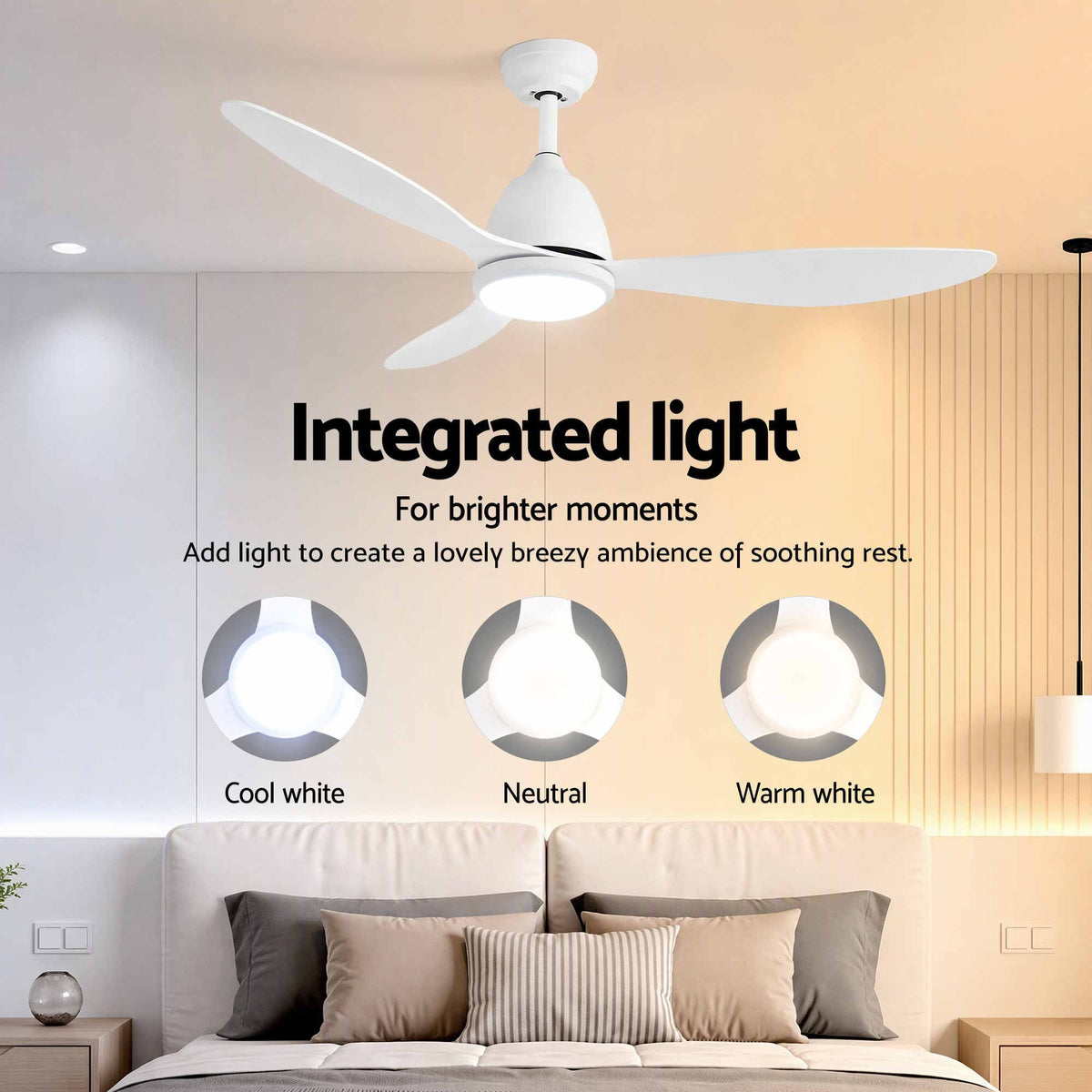 Devanti 48 inch DC Ceiling Fan with LED Light - White - view 5