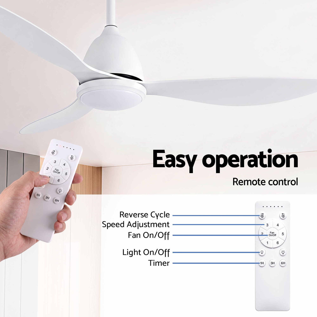 Devanti 48 inch DC Ceiling Fan with LED Light - White - view 8