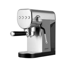 Stainless steel espresso coffee machine with steam wand and four control buttons