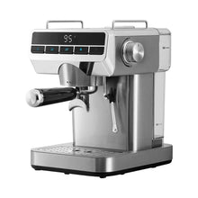Stainless steel espresso coffee machine with digital display and steam wand