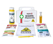 REGULATOR Sharps Disposal Kit in a small white waterproof plastic case, 21 x 13 x 7.5cm
