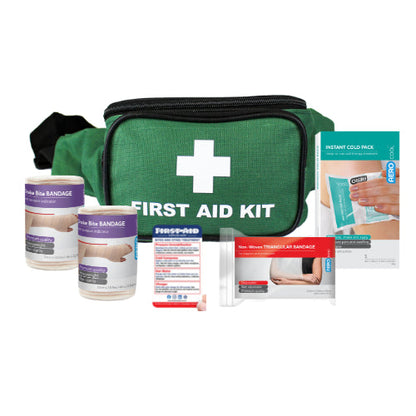 Snake bite hiking first aid kit in an adjustable weather resistant bum bag for bushwalking and camping