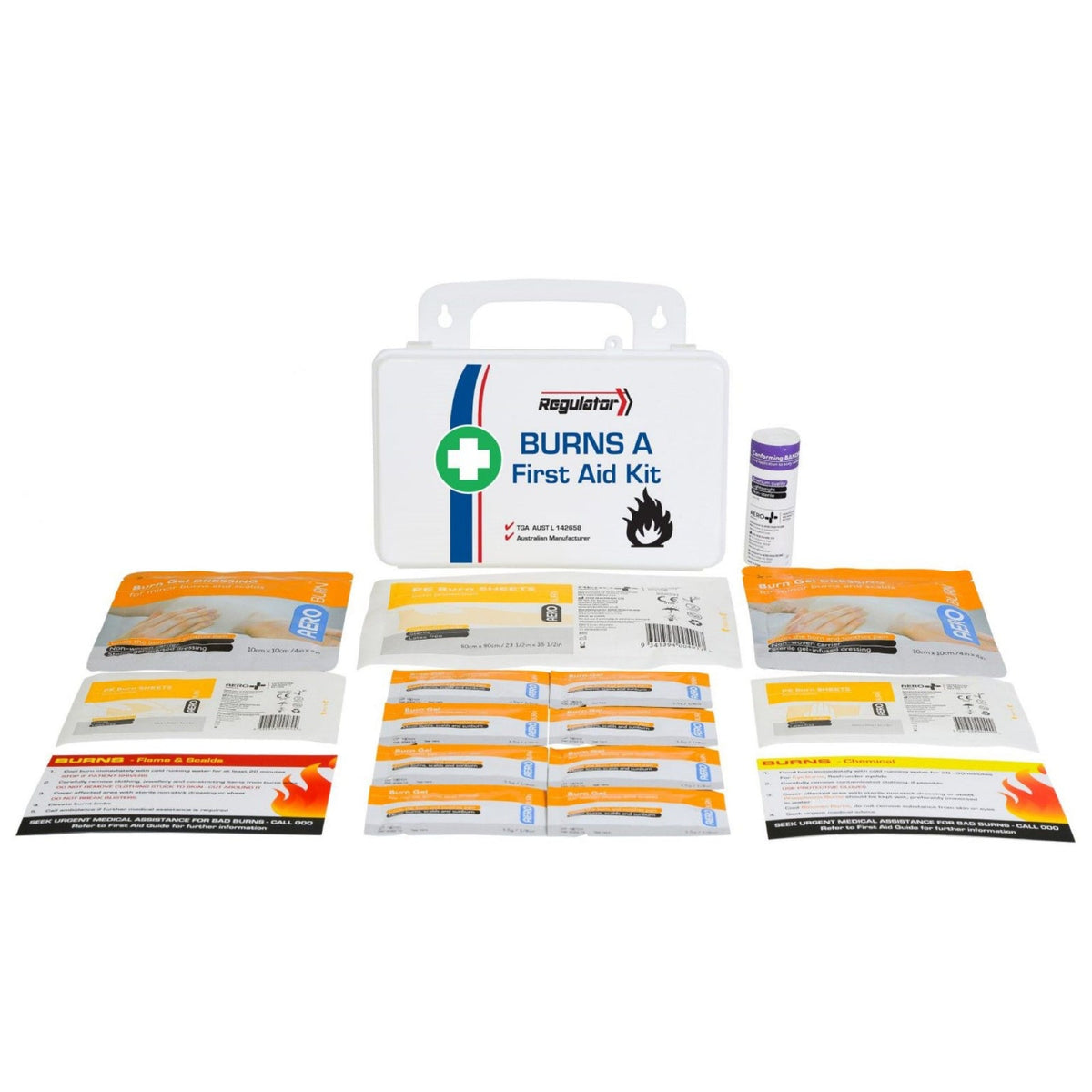 REGULATOR Burns A first aid kit in a compact 13 x 21 x 7.5cm case for treating minor to moderate burns