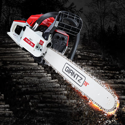 Giantz Chainsaw Petrol 58CC 20" Bar Commercial E-Start Pruning Chain Saw White
