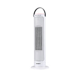 White tower heater with mesh front panel and carry handle, modern home appliance