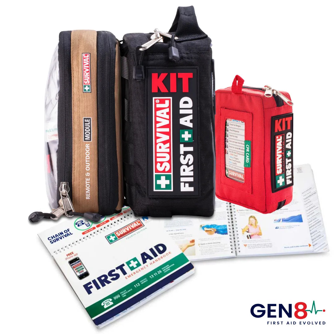 SURVIVAL Camping First Aid Kit Bundle Gen 8, medium kit, compact kit and outdoor module