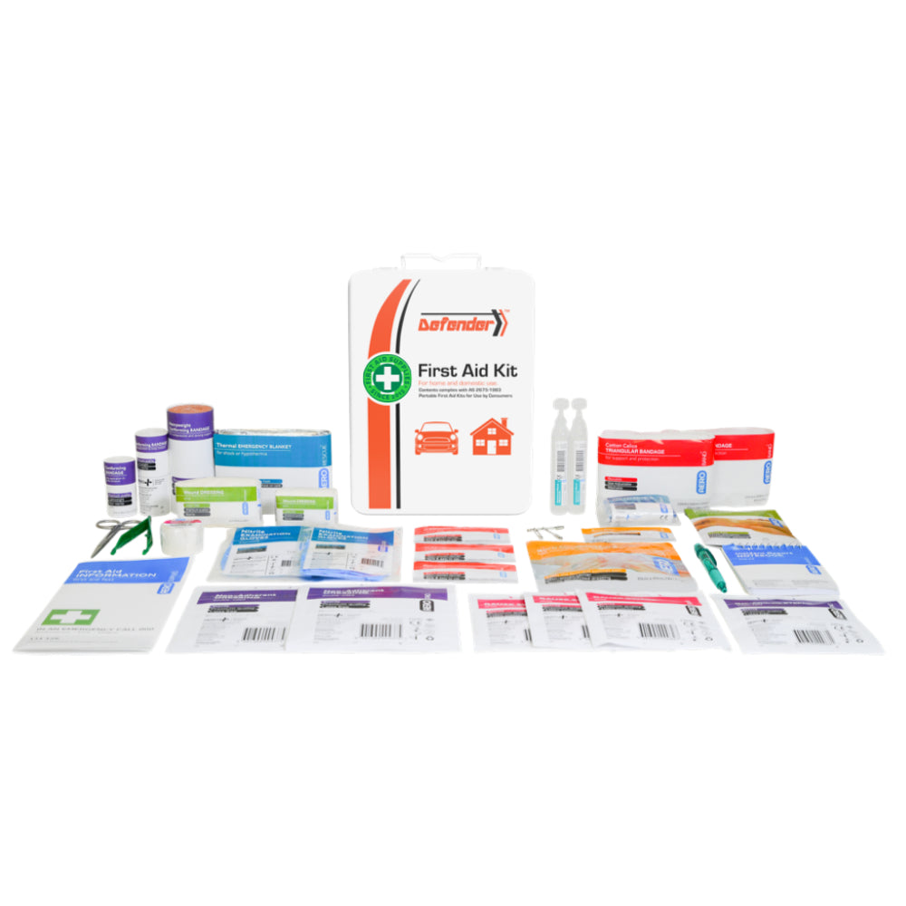 DEFENDER 3 Series Metal Tough First Aid Kit by Aero Healthcare in a rugged metal case