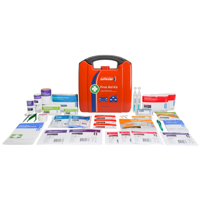 DEFENDER 3 Series Plastic First Aid Kit in a robust 23 x 9 x 25cm case, supplied fully stocked