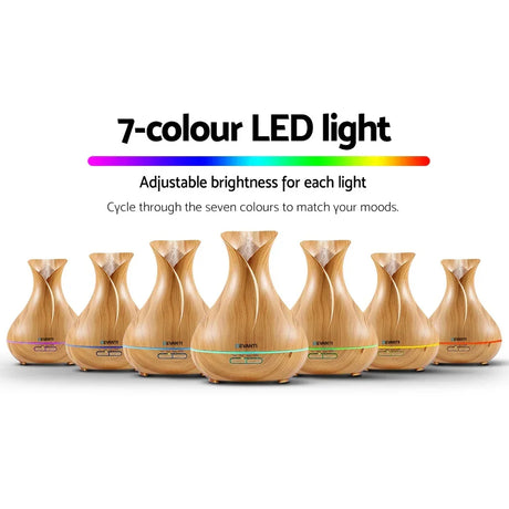 Wood grain aroma diffusers with 7-colour LED lights, adjustable brightness, modern design