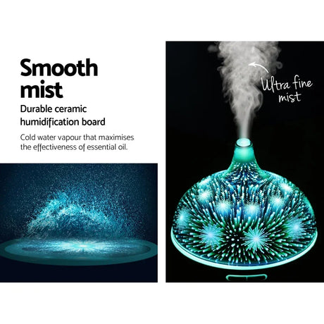 Ceramic essential oil diffuser with LED lights and ultra fine mist, cold water vapor output.