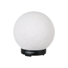 White spherical moon lamp with black base and control buttons, minimal modern design