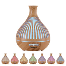 Wood grain LED aroma diffuser with adjustable color lights and timer settings