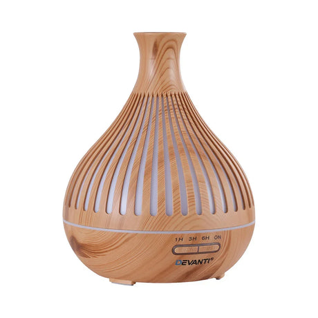 Wood grain ultrasonic aroma diffuser with LED display and timer controls