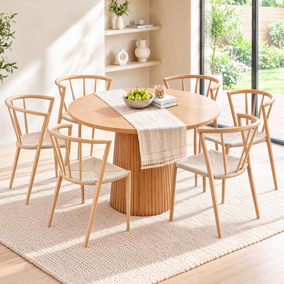 Artiss Wishbone dining chair set of 6 with spindle back and hand-woven paper cord seat