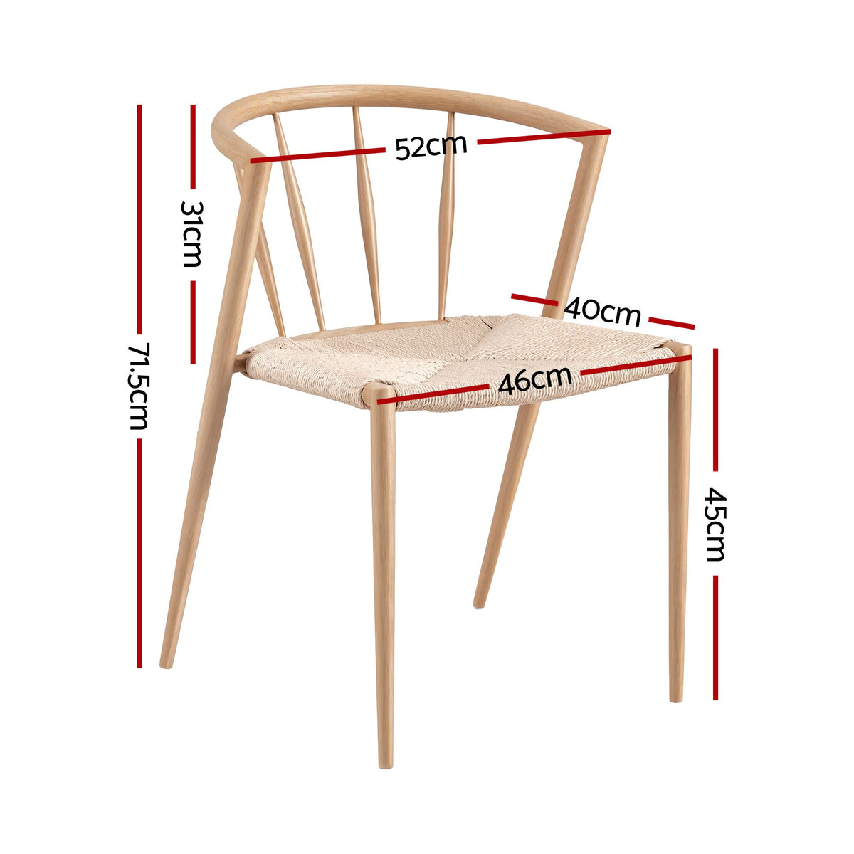 Spindle back backrest and semi-circular armrests of the Artiss Wishbone dining chair