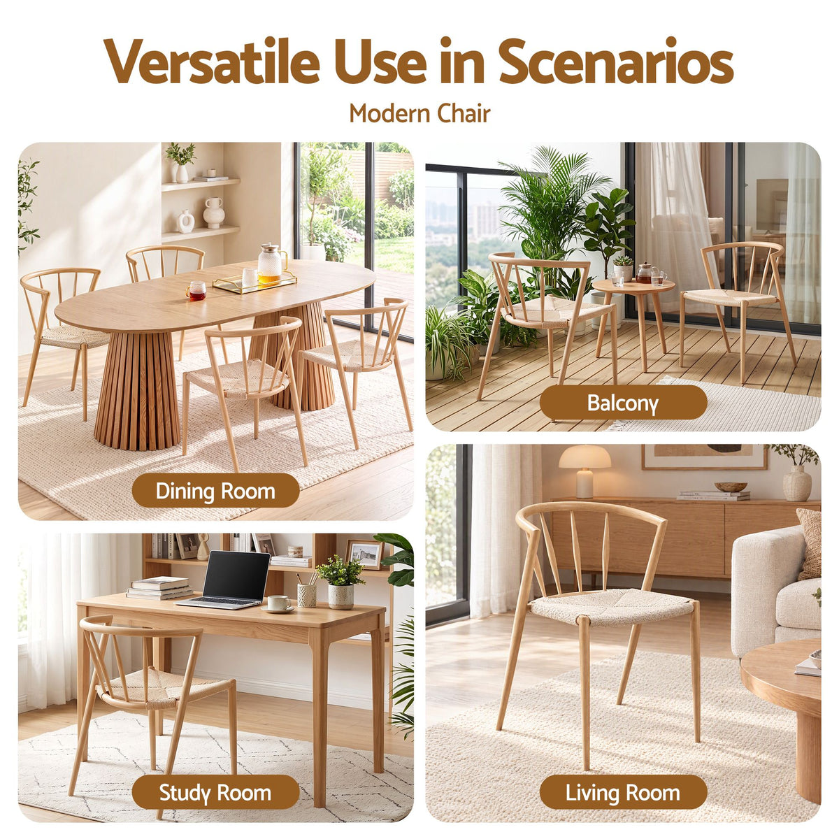 Wood-grain finished metal frame and curved armrest of the Artiss Wishbone dining chair