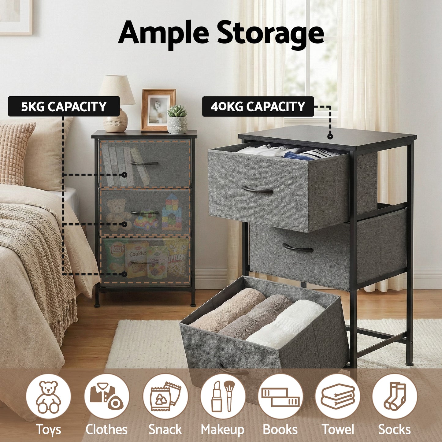 Artiss 3-Drawer Chest | Grey