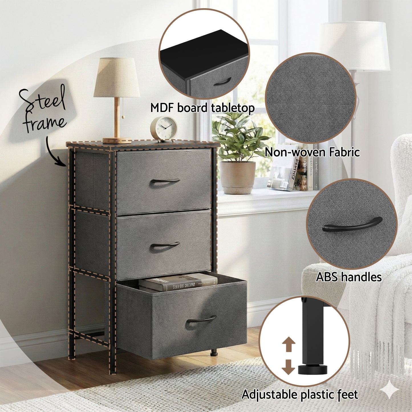 Artiss 3-Drawer Chest | Grey