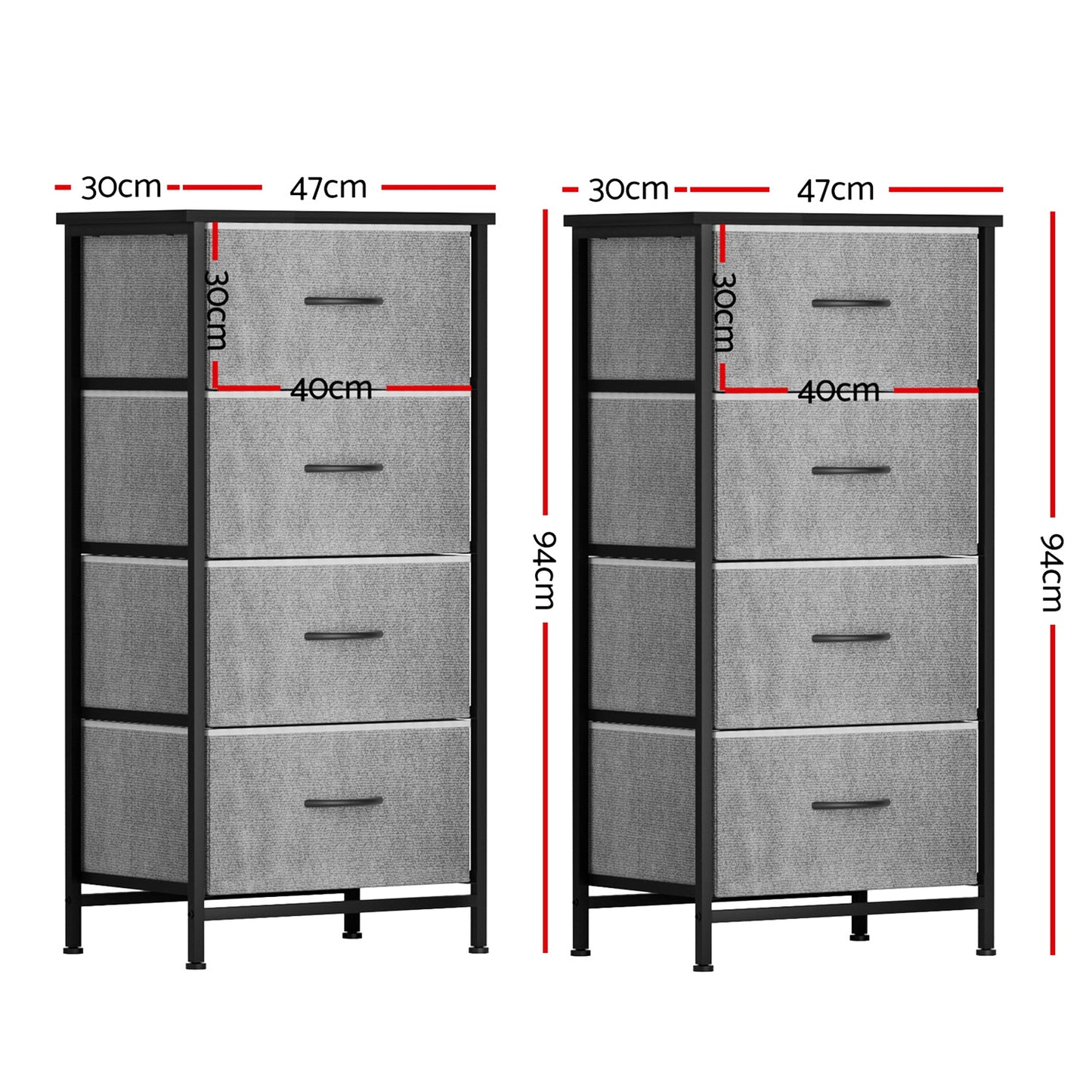 Artiss 4-Drawer Chest | Grey (Set of 2)