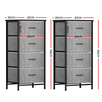 Artiss 4-Drawer Chest | Grey (Set of 2)