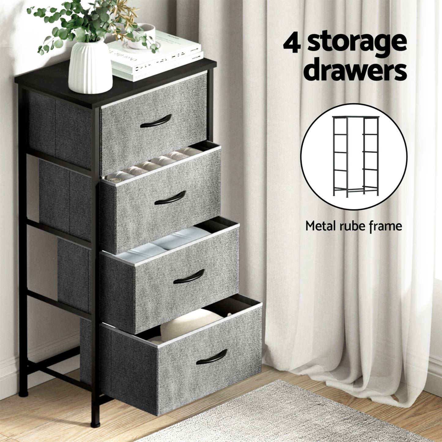 Artiss 4-Drawer Chest | Grey (Set of 2)