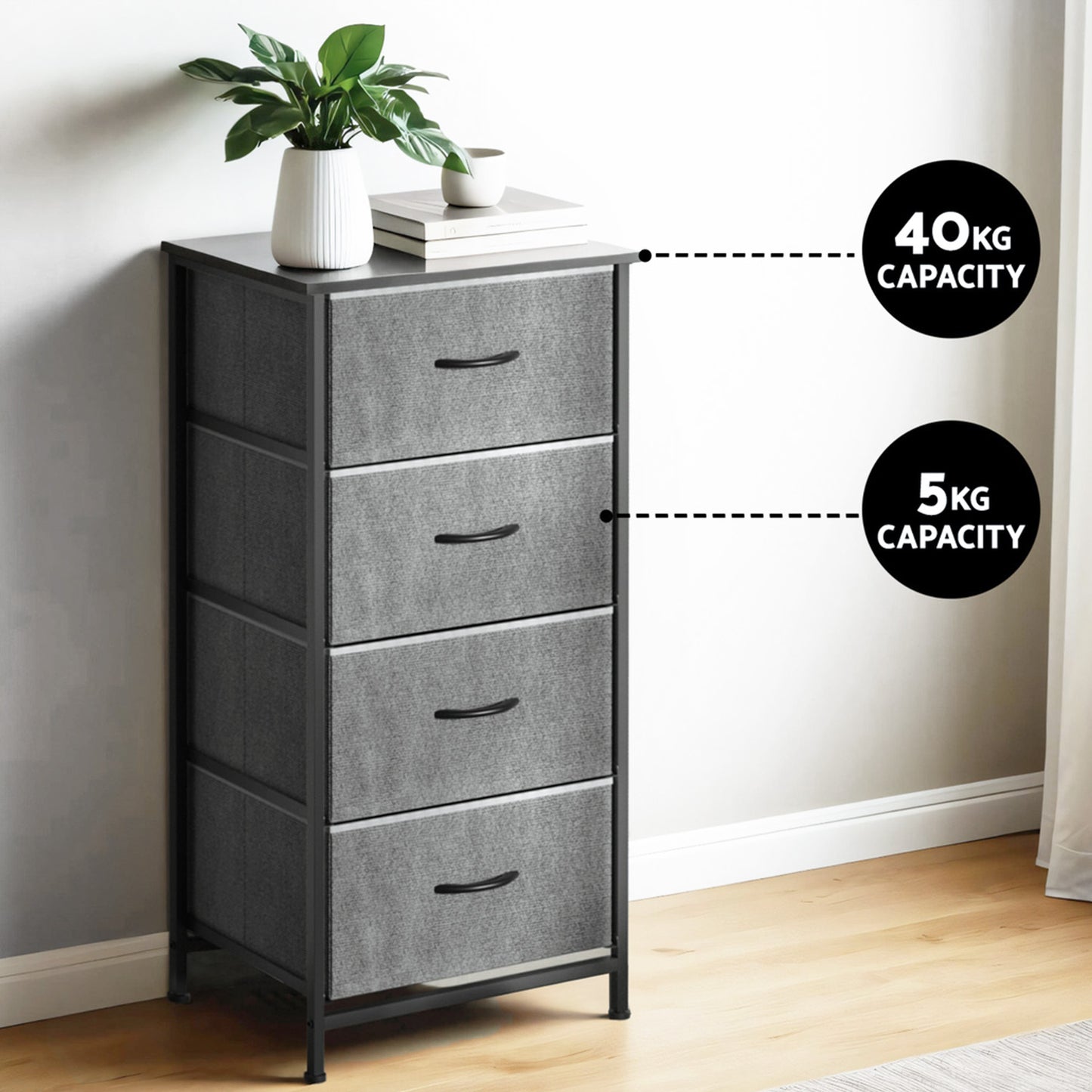 Artiss 4-Drawer Chest | Grey (Set of 2)