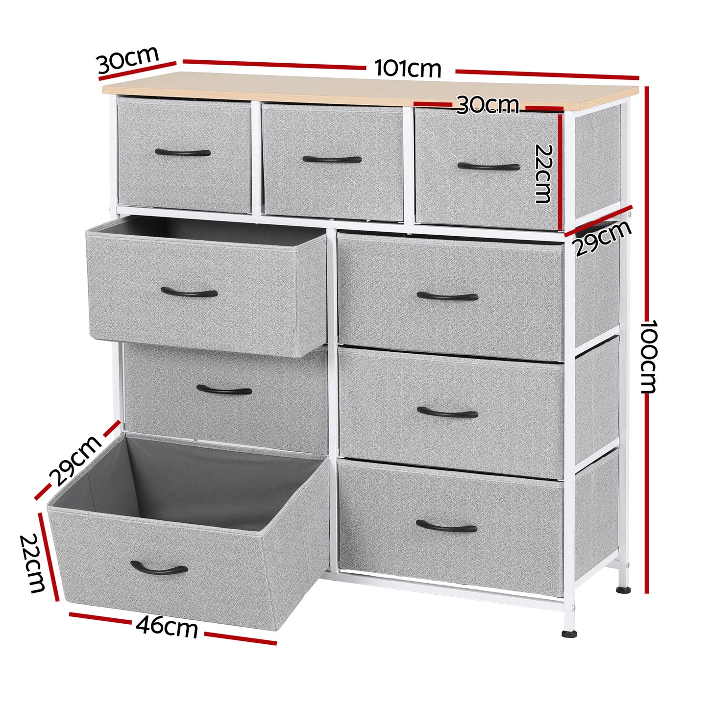 Artiss 9-Drawer Fabric Chest | Light Grey