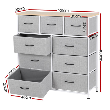 Artiss 9-Drawer Fabric Chest | Light Grey