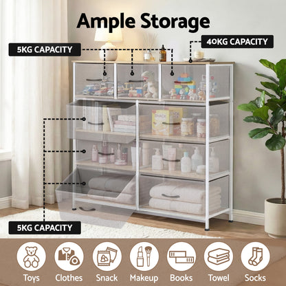 Artiss 9-Drawer Fabric Chest | Light Grey