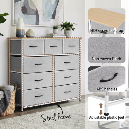 Artiss 9-Drawer Fabric Chest | Light Grey