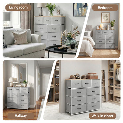 Artiss 9-Drawer Fabric Chest | Light Grey