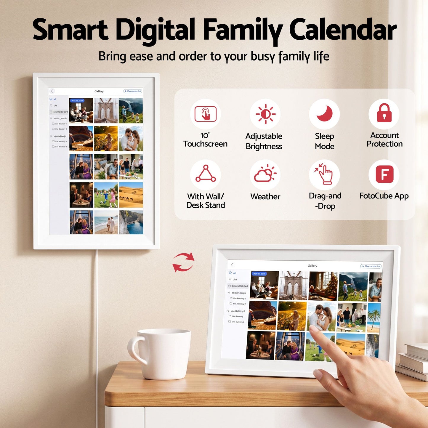 Artiss 10" Smart Family Calendar with Digital Photo Frame and Chore Tracker