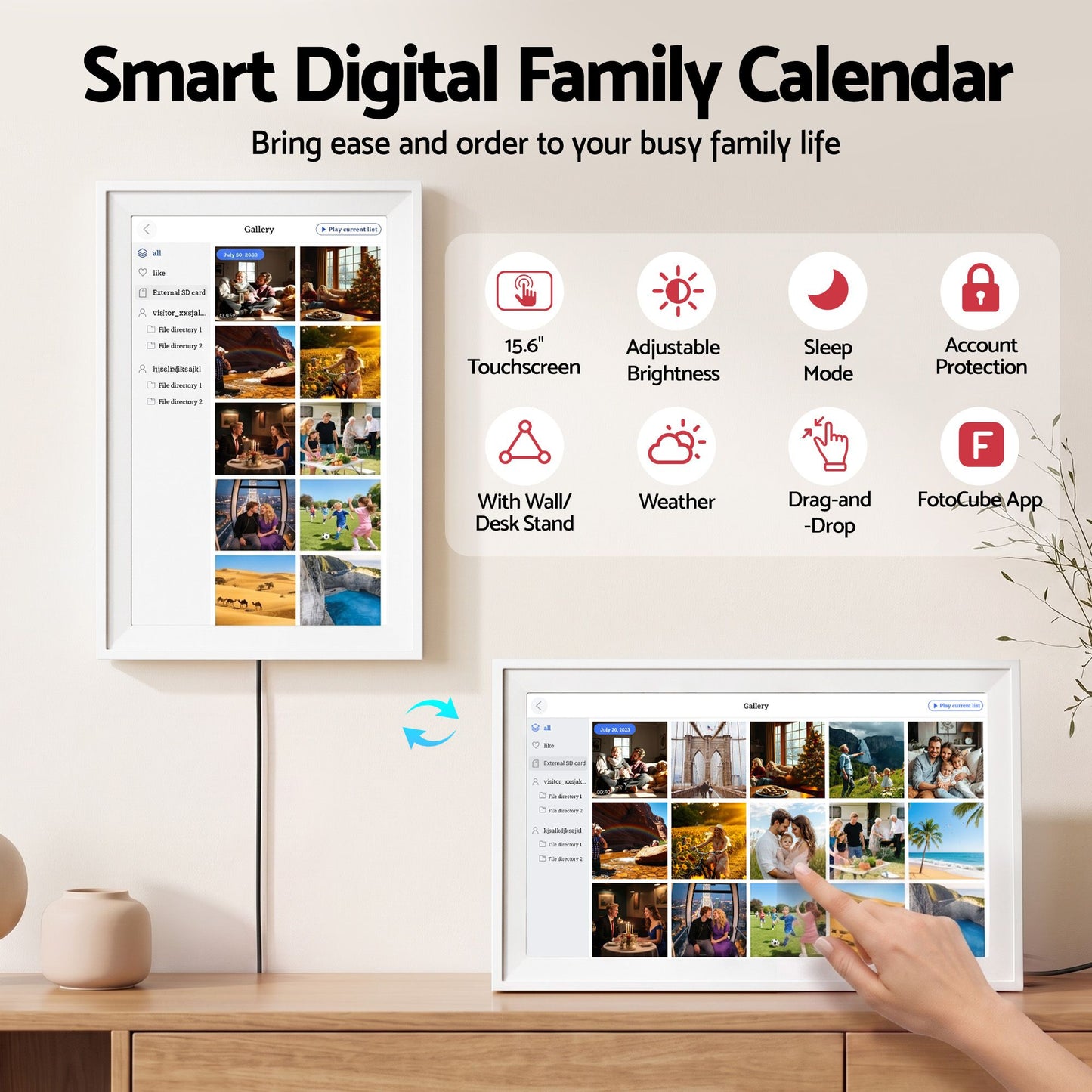Artiss 15.6" Smart Family Calendar with Digital Photo Frame and Chore Tracker