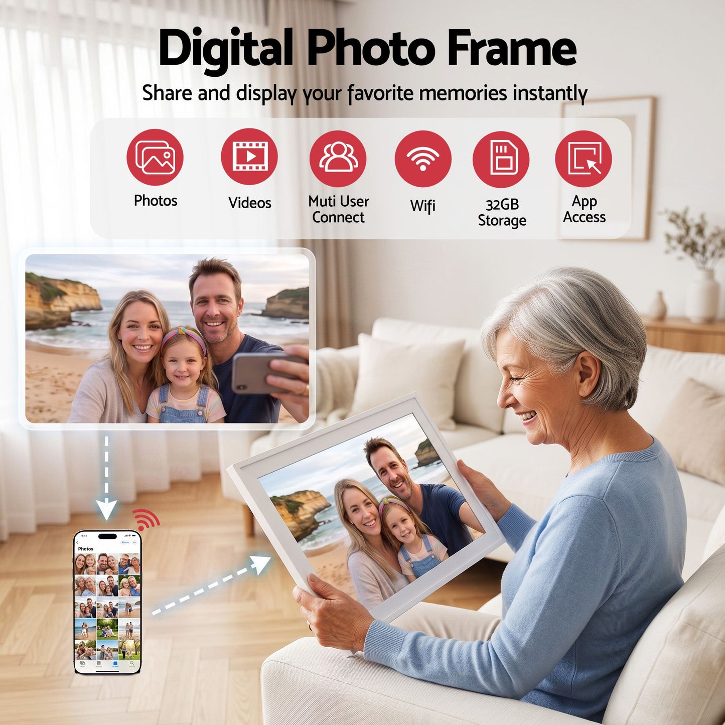 Artiss 15.6" Smart Family Calendar with Digital Photo Frame and Chore Tracker