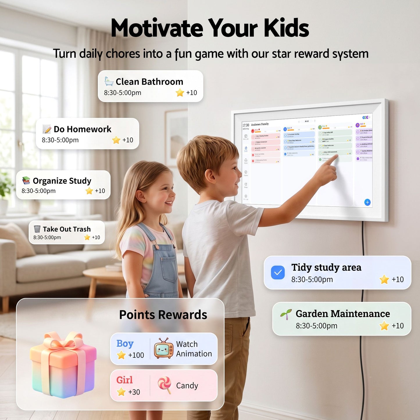Artiss 15.6" Smart Family Calendar with Digital Photo Frame and Chore Tracker