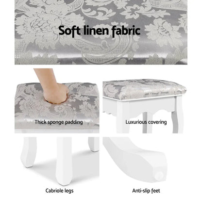 Elegant stool with floral soft linen fabric, thick sponge padding, cabriole legs, anti-slip feet.