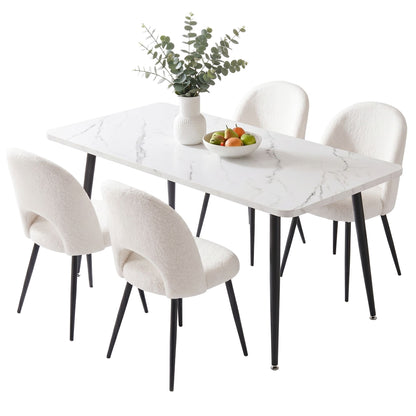Artiss 5-Piece Marble Dining Set | White