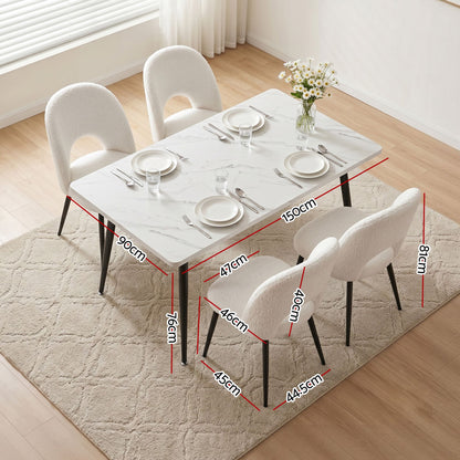 Artiss 5-Piece Marble Dining Set | White