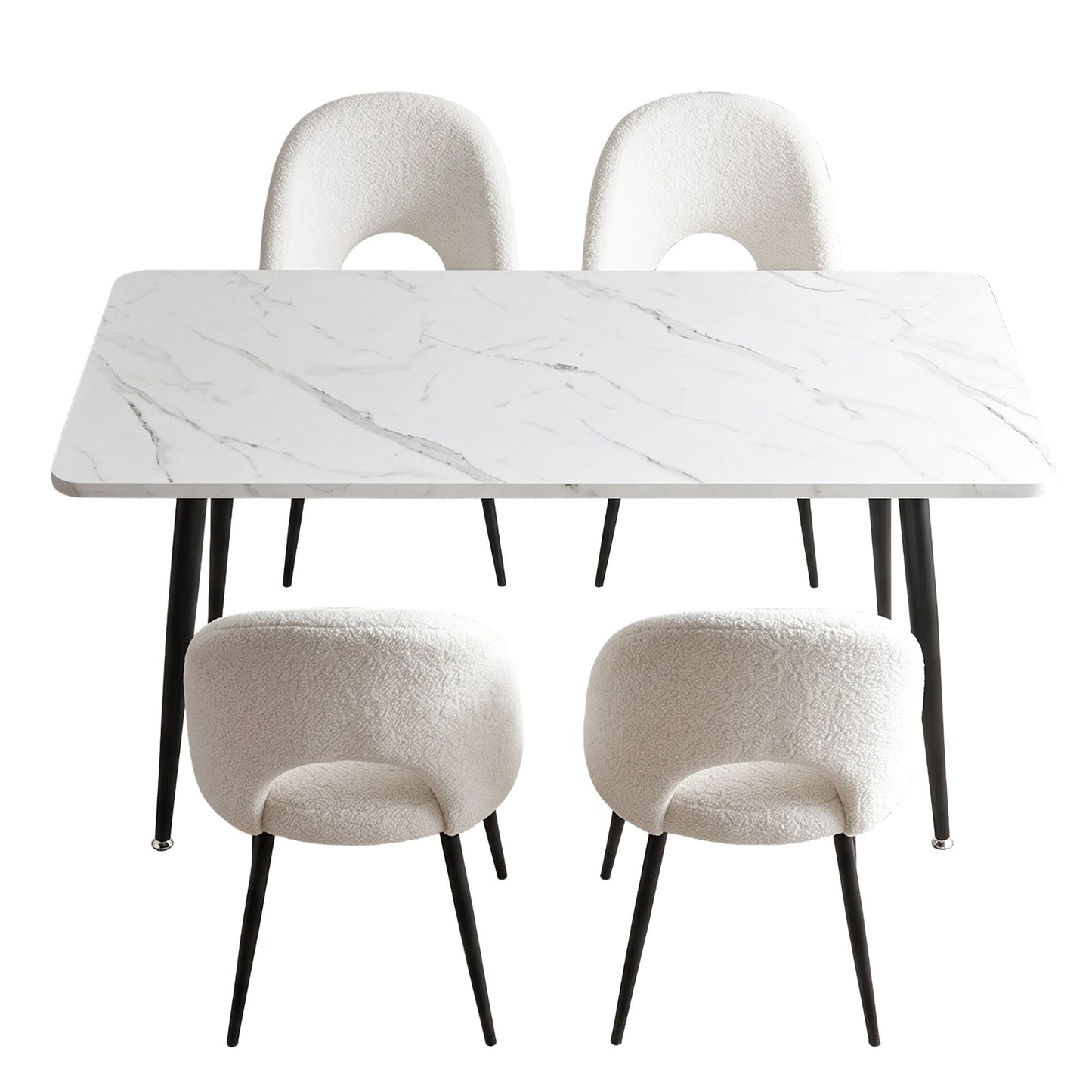 Artiss 5-Piece Marble Dining Set | White