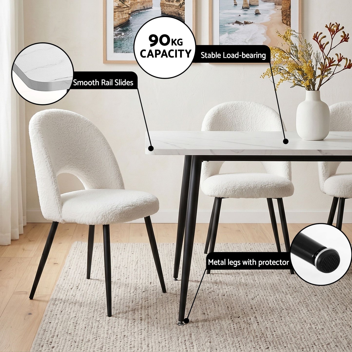Artiss 5-Piece Marble Dining Set | White