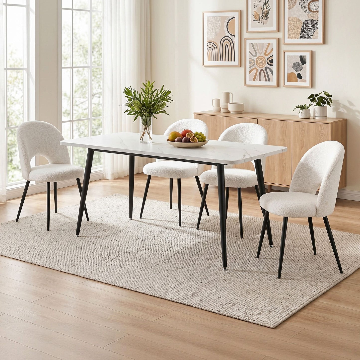 Artiss 5-Piece Marble Dining Set | White